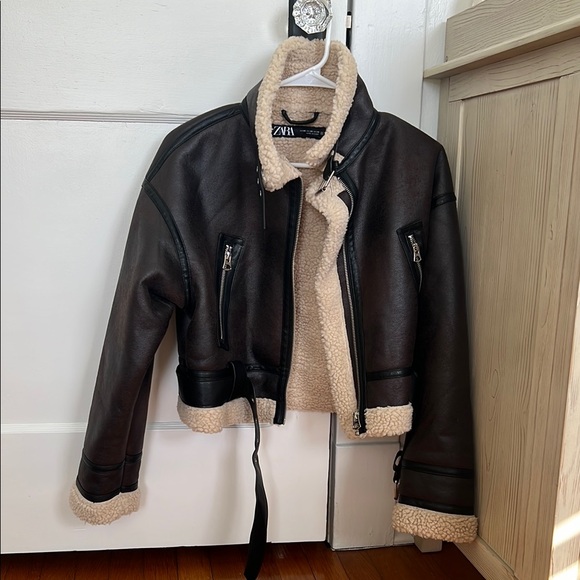 Zara Dark Brown Shearling Jacket - Picture 1 of 1